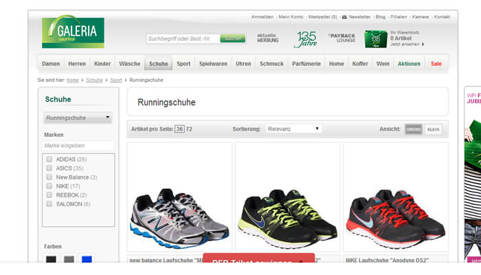 Laufschuhe online kauen bei Galeria Kaufhof