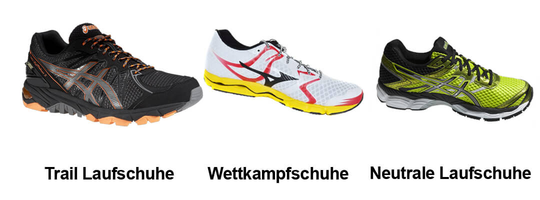 Vergleich von Trail Laufschuhen mit Wettkampfschuhen und neutralen Laufschuhen